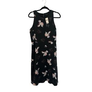 Banana Republic Black Floral Chiffon Fit and Flare Sleeveless Dress, Sz 10, NWT